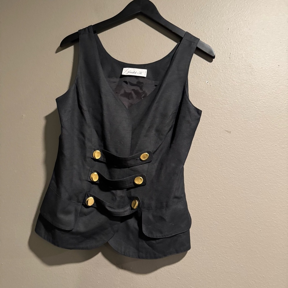 Jackie K Black Button Down Vest with Double Gold Buttons No size tag